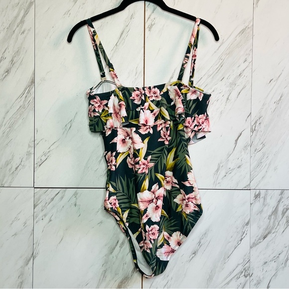 Kona Sol Floral Flounce Coverage One Piece Monokini Swimsuit SZ M - Picture 8 of 9